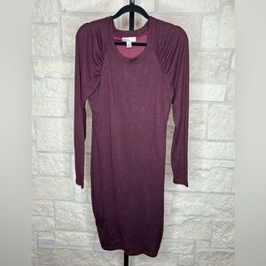 Motherhood Maternity Sweater Dress Lined Size Large Burgundy Wine Long Sleeves